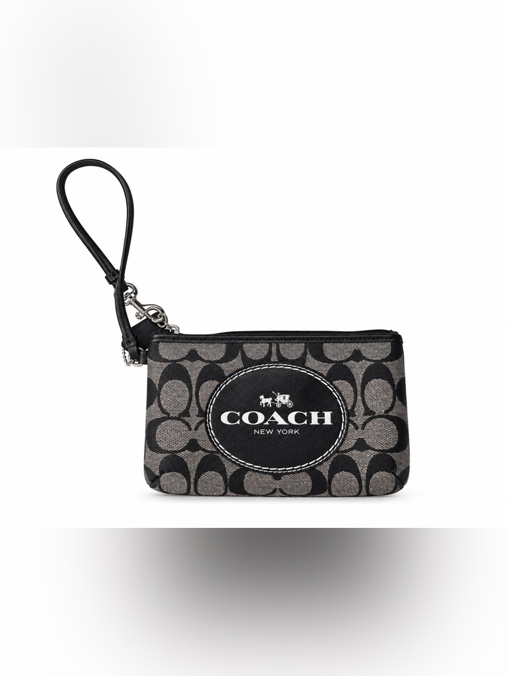 Coach Signature C Black Gray Wristlet Clutch F1492 Zip Top Logo Jacquard Small B